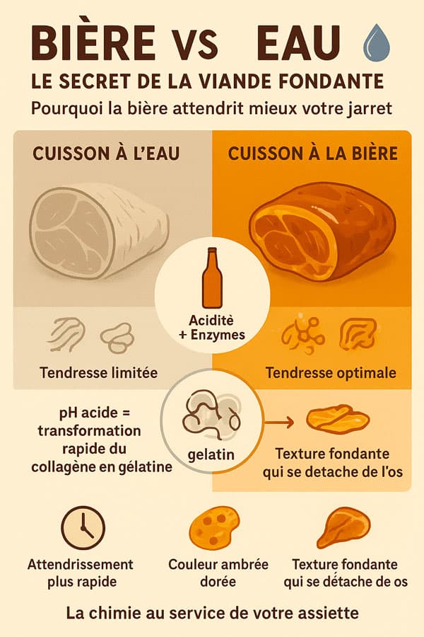 Pourquoi la bière attendrit mieux que l’eau (acidité et enzymes)